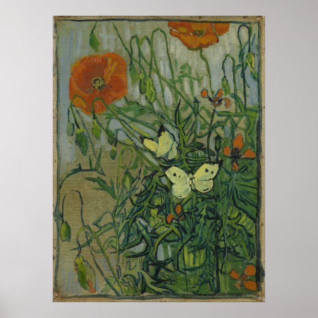 Butterflies and Poppies by Vincent Van Gogh Poster (Front)