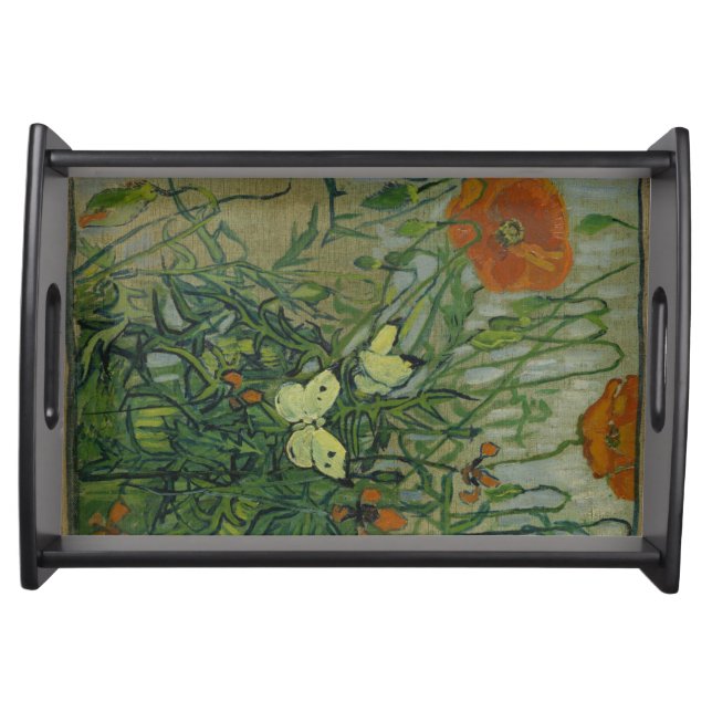 Butterflies and Poppies by Vincent Van Gogh Serving Tray (Front)
