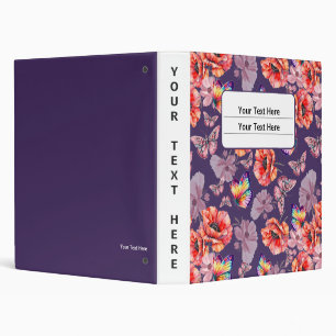 Butterflies and Poppy Flowers 3 Ring Binder