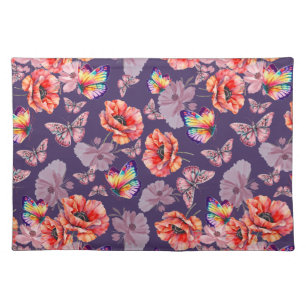 Butterflies and Poppy Flowers Cloth Placemat