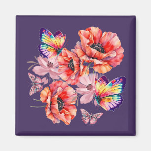 Butterflies and Poppy Flowers Magnet