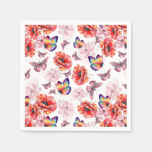 Butterflies and Poppy Flowers Napkins