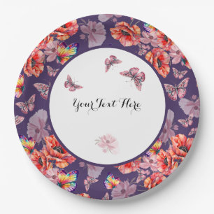 Butterflies and Poppy Flowers Paper Plates