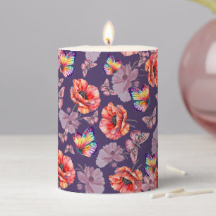 Butterflies and Poppy Flowers Pillar Candle