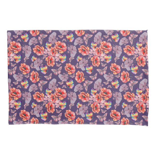Butterflies and Poppy Flowers Pillow Case (Front)