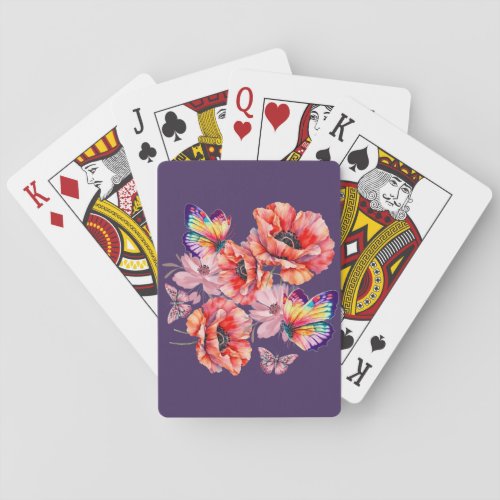 Butterflies and Poppy Flowers Poker Cards