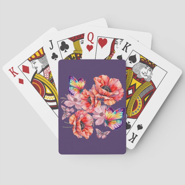 Butterflies and Poppy Flowers Poker Cards (Back)
