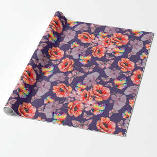 Butterflies and Poppy Flowers Wrapping Paper
