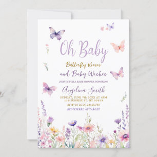 Butterflies and Purple Flowers Baby Shower Invitation