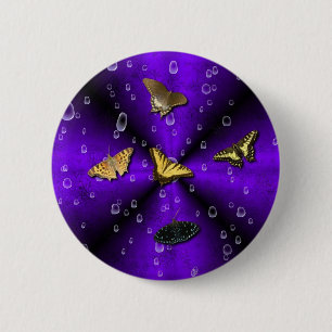 Butterflies and Raindrops on Purple Rainbow Pinback Button
