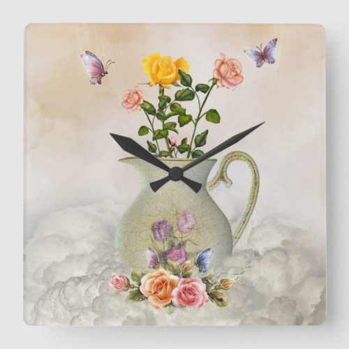 Butterflies and Roses Wall Clock