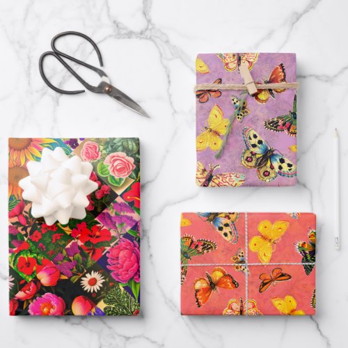 Butterflies and Spring Set Botanical Wrapping Paper Sheets