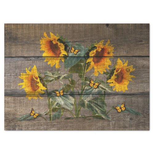 Butterflies And Sunflowers Rustic Design Tissue Paper