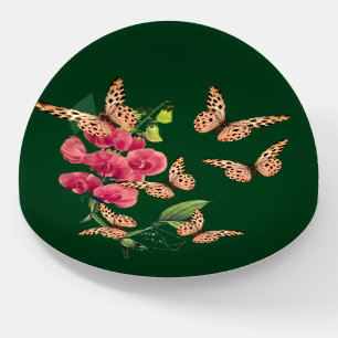 Butterflies And Sweet Pea Flower Art Paperweight