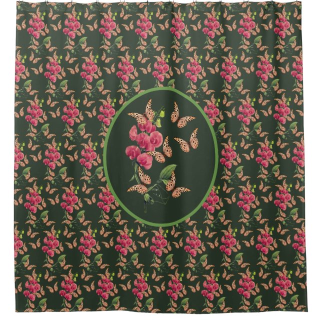 Butterflies And Sweet Pea Flower Art Pattern Shower Curtain (Front)
