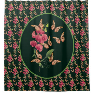 Butterflies And Sweet Pea Flower Art Shower Curtain