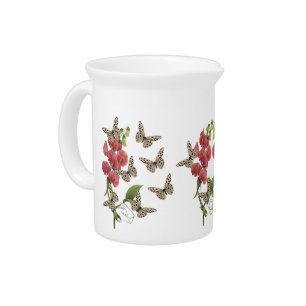 Butterflies And Sweet Pea Flower Beverage Pitcher