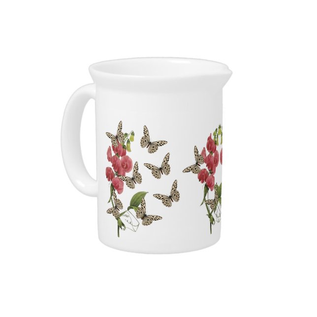 Butterflies And Sweet Pea Flower         Beverage Pitcher (Left)