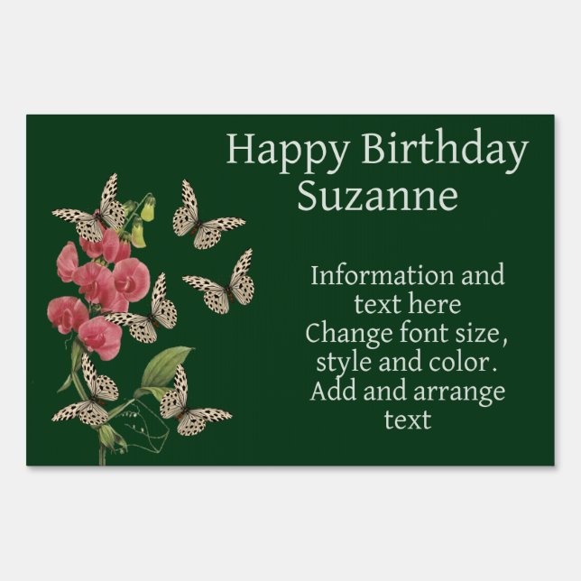 Butterflies And Sweet Pea Flower Birthday Sign (Front)