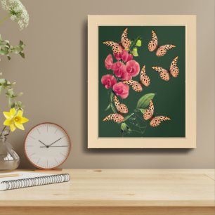 Butterflies And Sweet Pea Flower Framed Art