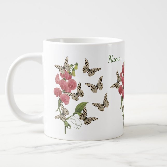 Butterflies And Sweet Pea Flower     Giant Coffee Mug (Left)