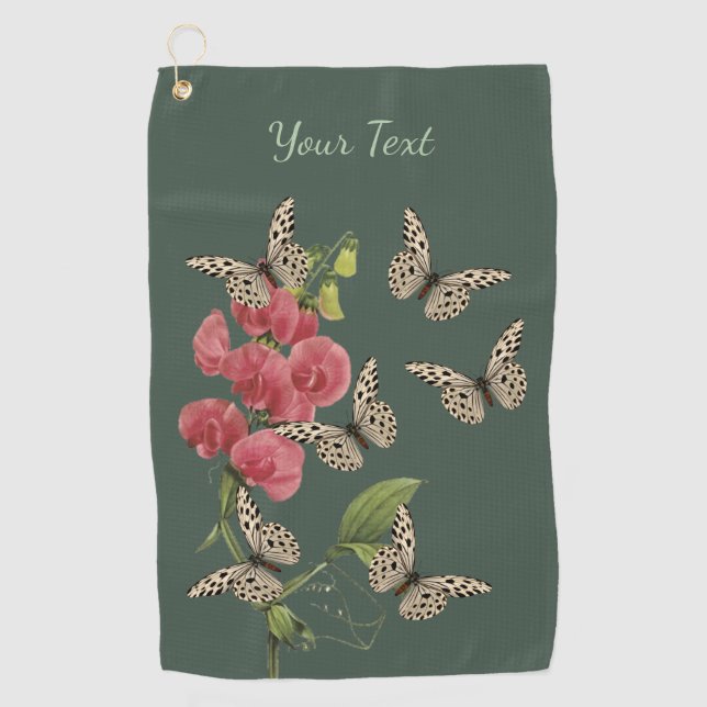 Butterflies And Sweet Pea Flower     Golf Towel (Front)