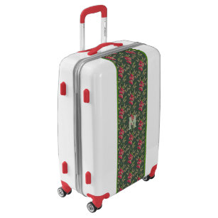 Butterflies And Sweet Pea Flower Green Monogram Luggage
