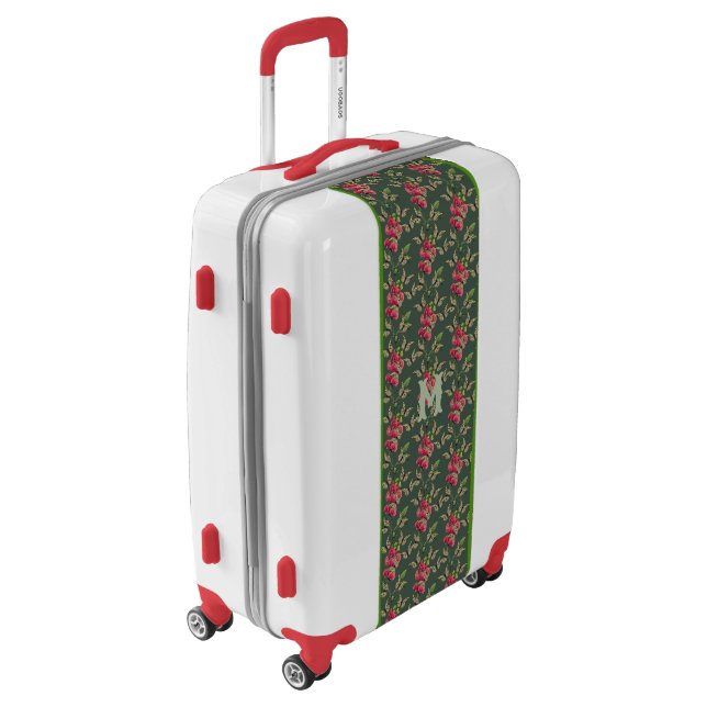Butterflies And Sweet Pea Flower Green Monogram Luggage (Rotated Left)