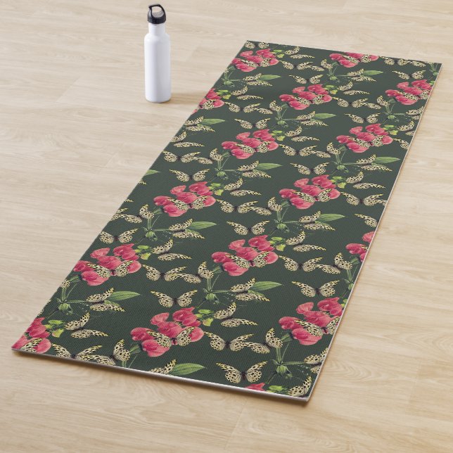 Butterflies And Sweet Pea Flower Green  Yoga Mat (In Situ)