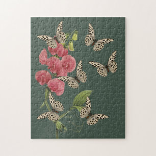 Butterflies And Sweet Pea Flower Jigsaw Puzzle