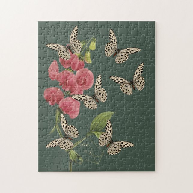 Butterflies And Sweet Pea Flower  Jigsaw Puzzle (Vertical)