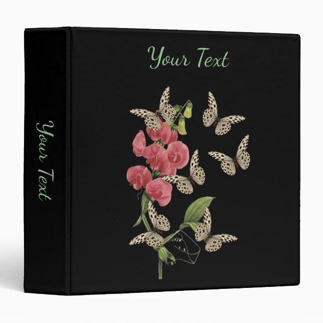 Butterflies And Sweet Pea Flower Personalized 3 Ring Binder (Front/Spine)