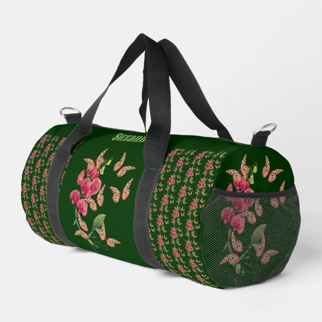Butterflies And Sweet Pea Flower Personalized    Duffle Bag (Right Corner)