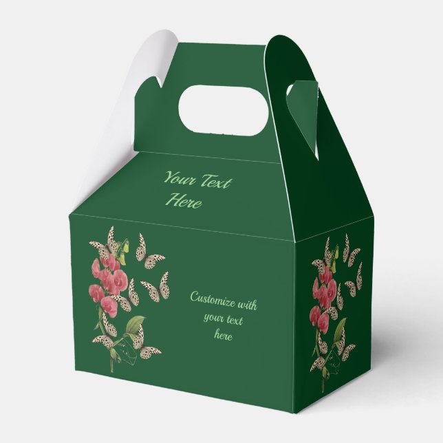 Butterflies And Sweet Pea Flower Personalized Favor Boxes (Front Side)