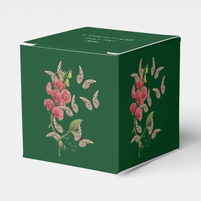 Butterflies And Sweet Pea Flower Personalized  Favor Boxes (Front Side)