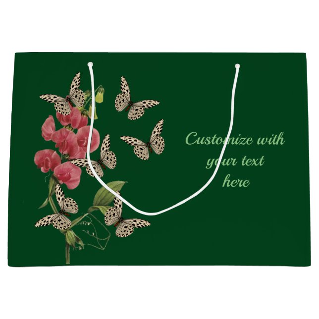 Butterflies And Sweet Pea Flower Personalized Large Gift Bag (Front)
