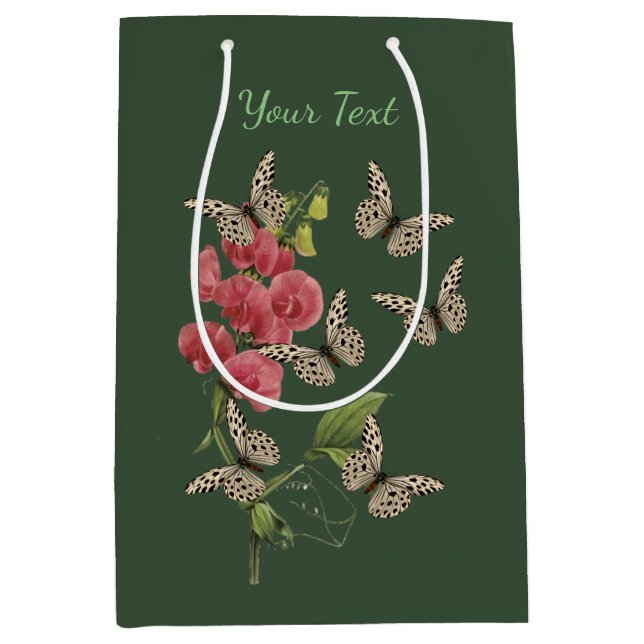 Butterflies And Sweet Pea Flower Personalized     Medium Gift Bag (Front)