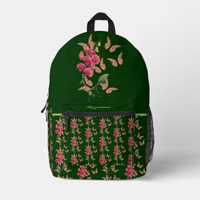 Butterflies And Sweet Pea Flower Personalized    Printed Backpack (Front)