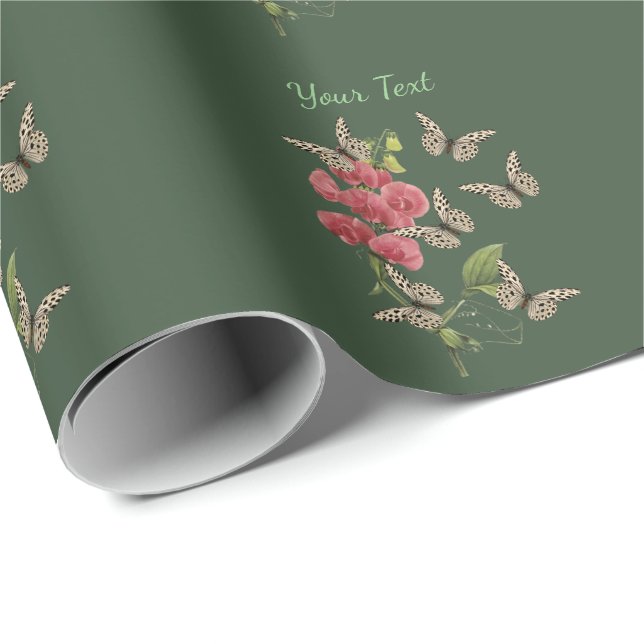 Butterflies And Sweet Pea Flower Personalized      Wrapping Paper (Roll Corner)