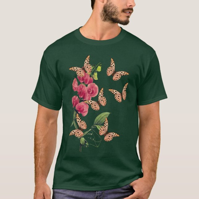 Butterflies And Sweet Pea Flower      T-Shirt (Front)