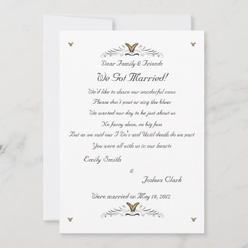 Butterflies and Swirls elopement 2 Invitations