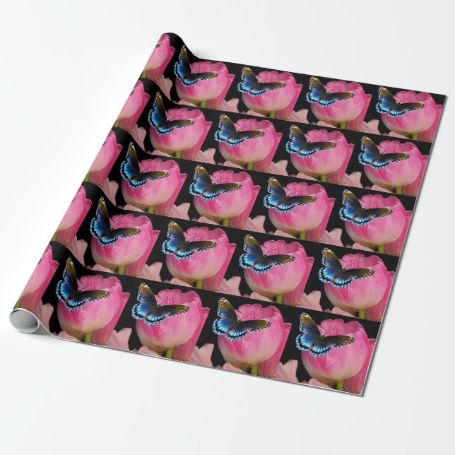 Butterflies and Tulips Wrapping Paper (Unrolled)