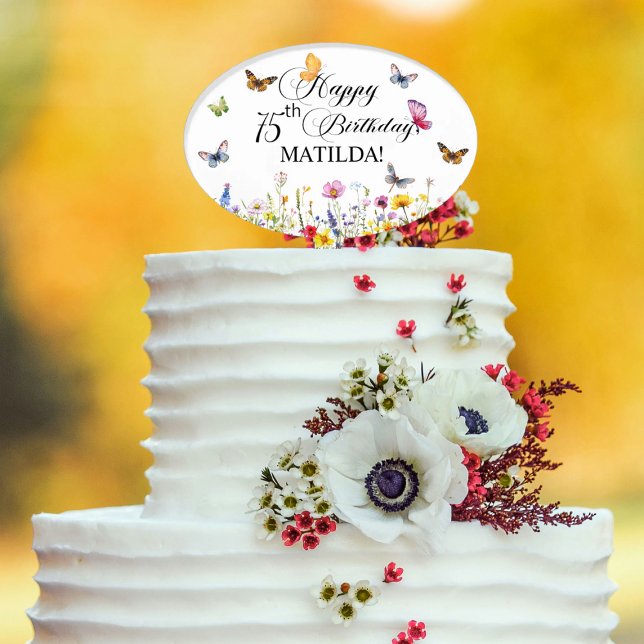 Butterflies and Wildflowers 75th Birthday   Cake Topper (Creator Uploaded)