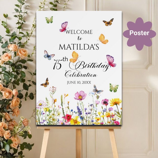 Butterflies and Wildflowers 75th Birthday Welcome Poster (Creator Uploaded)
