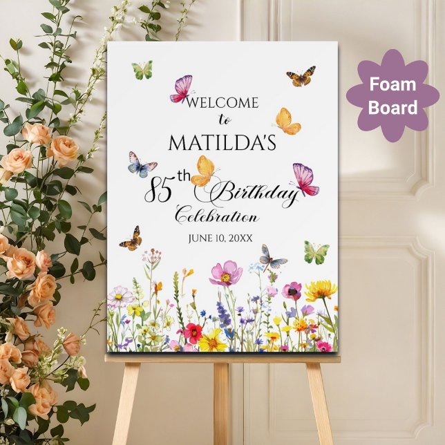 Butterflies and Wildflowers 85th Birthday Welcome Foam Board (Creator Uploaded)
