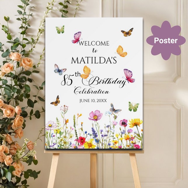 Butterflies and Wildflowers 85th Birthday Welcome Poster (Creator Uploaded)
