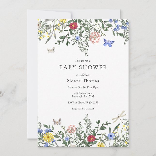 Butterflies and Wildflowers Baby Shower  Invitation (Front)