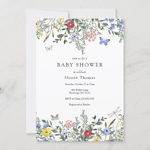 Butterflies and Wildflowers Baby Shower  Invitation