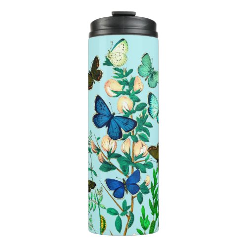 Butterflies and Wildflowers Botanical on Sky Blue  Thermal Tumbler