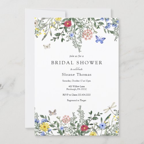 Butterflies and Wildflowers Bridal Shower  Invitation